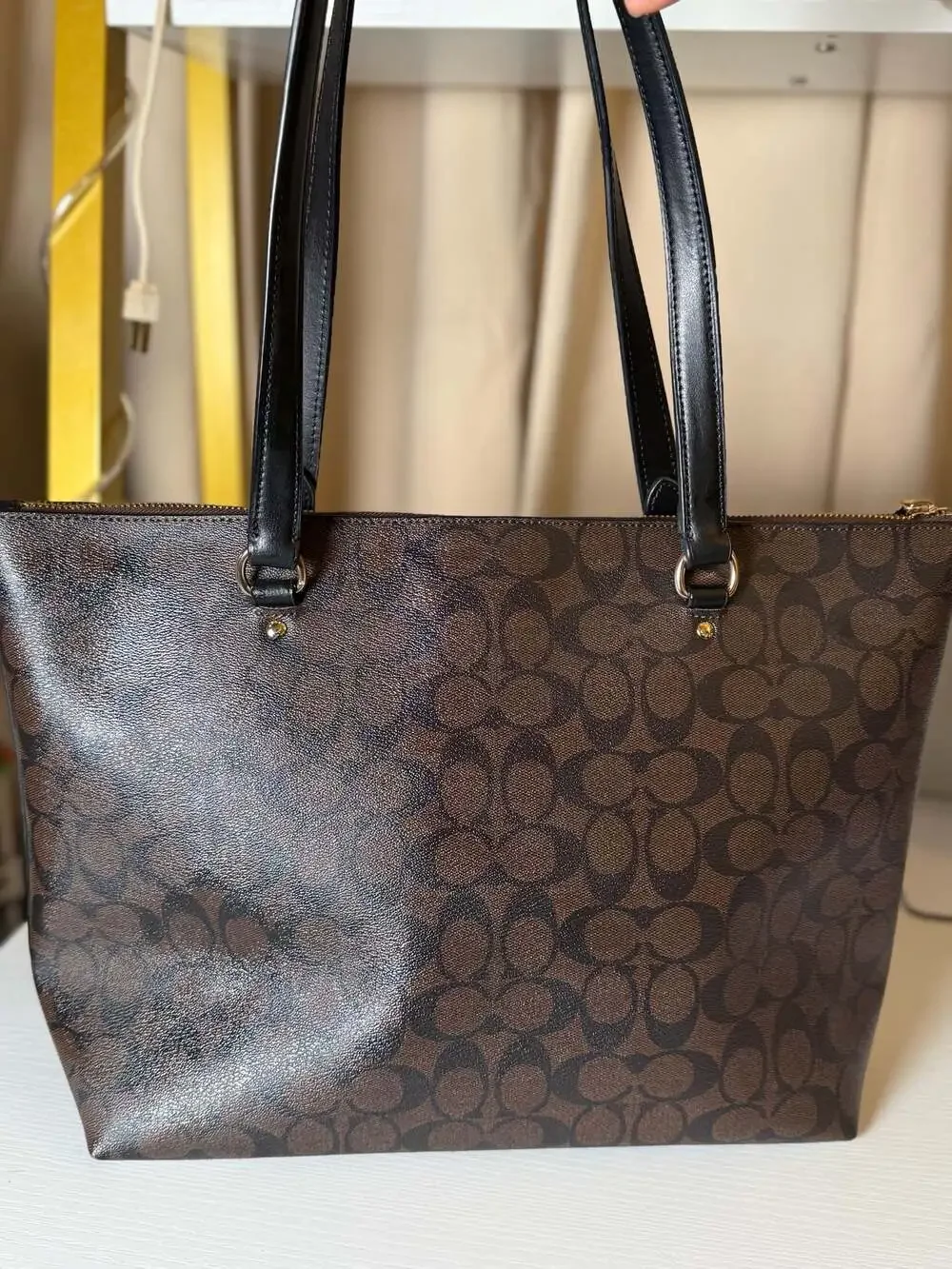 Coach Signature Gallery Tote Brown Black Canvas Leather Shoulder Bag